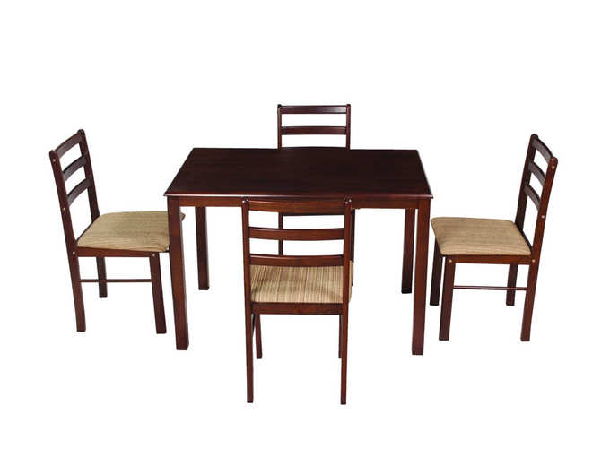 Woodness Winston Solid Wood Upholstered 4 Seater Basic Dining Table Set