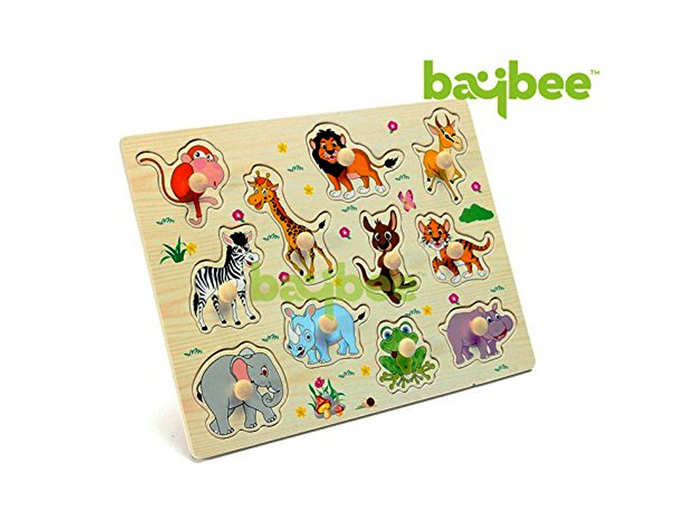 BAYBEE Wild Animals Wooden Puzzle Educational Toy With Knobs For Kids