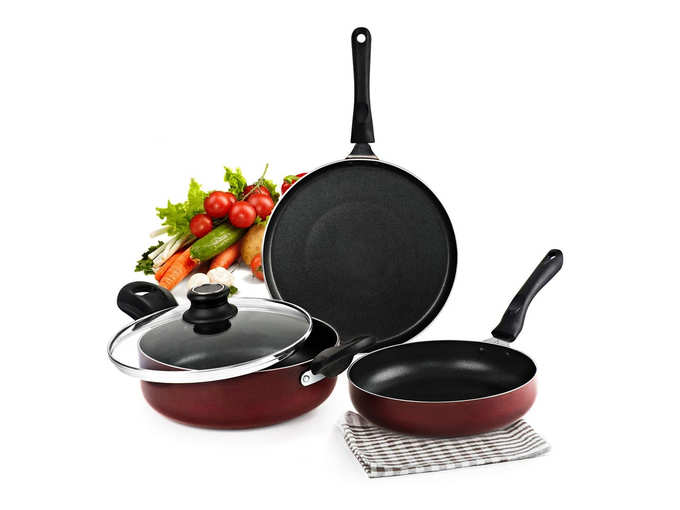 Cello Prima Induction Base Non-Stick Aluminium Cookware Set, 3-Pieces