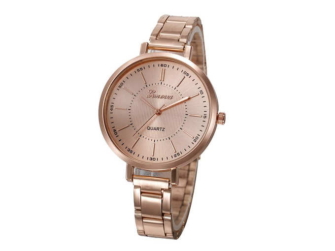 Geneva Platinum Analogue Rose Gold Dial Women&#39;S Watch- Gp-338