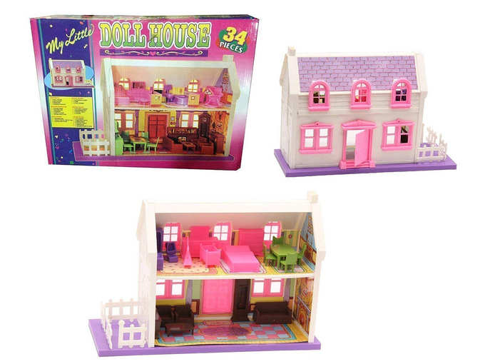 BabbarSher Crafts Deluxe My Little Doll House Playset- Set of 34 Pieces (Multicolor)