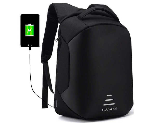 Fur Jaden 20L Black Anti Theft 15.6 Laptop Backpack with USB Charging Port