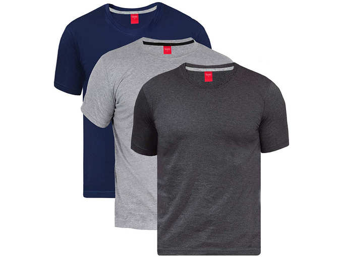 Scott International Mens Basic Cotton Round Neck Half Sleeve Solid T-Shirts - Pack of 3