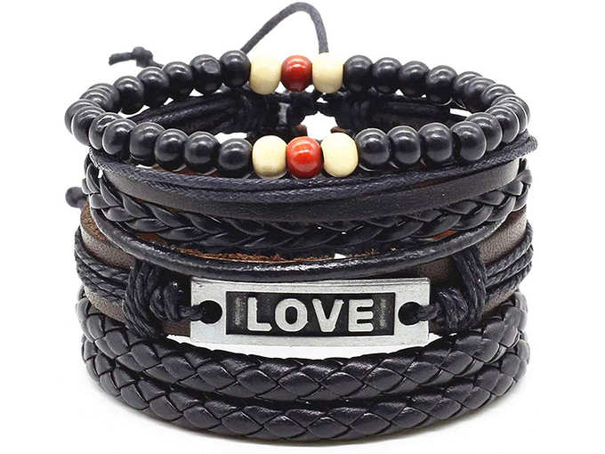 Chooseberry Natural Stone Beads Inspirational Words Metal Genuine Leather Bracelet