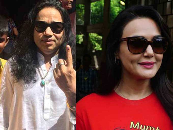 बांद्रा वेस्ट में प्रीति जिंटा और गायक कैलाश खेर ने डाला वोट