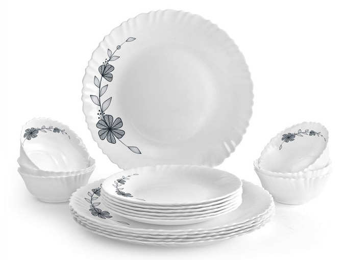 Cello Florid Vine Opalware Dinner Set, 18-Pieces, White