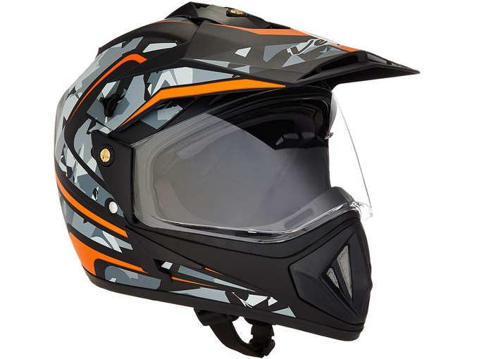Vega Off Road D_V Camo Full Face Helmet (Dull Black and Orange, M)