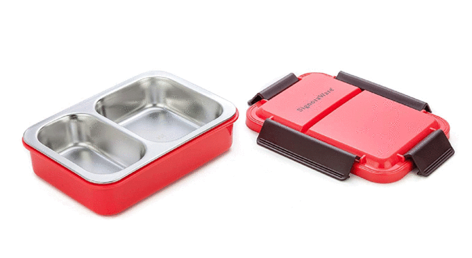 Signoraware-Duo-Star-Stainless-Steel-Lunch-Box,-800ml,-Red-Opaque