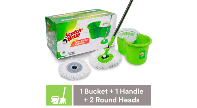 Scotch-Brite-2-in-1-Bucket-Spin-Mop-(Green,-2-Refills)