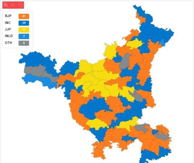 देखिए, हरियाणा के नक्शे में किस पार्टी का कितना रंग चढ़ रहा है