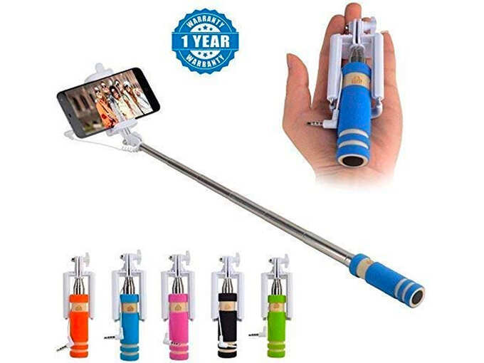 esportic Mini Wire Controlled Rainbow Selfie Stick for All Android &amp; iPhone Smartphones