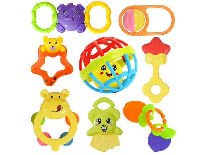 WISHKEY Colourful 7 Rattles and 1 Teether Toy Set