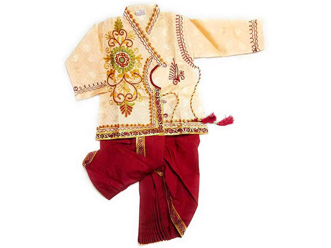 Jinie Baby Boys Silk Cotton Blend Dhoti Kurta Pyjama Dress (Multicolour, 6-12 Months)