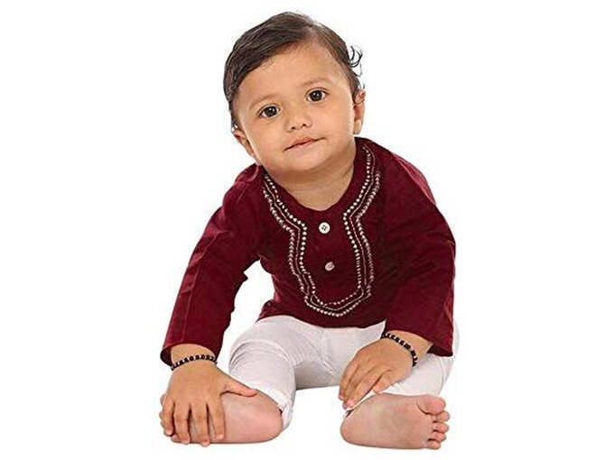 FOCIL Mahroon Kurta Pyjama For Kids with Embroidery