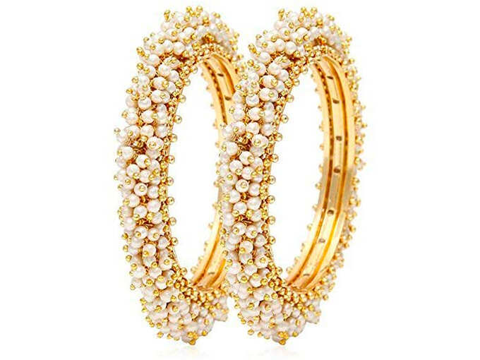 Shining Diva 18k Gold Plated Traditional Jewellery Fancy Pearl Bangles for Women and Girls