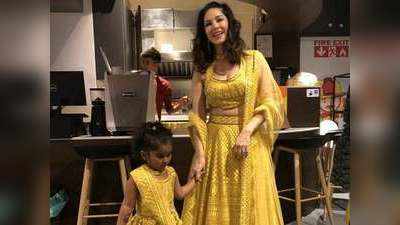 दिवाली पार्टी में बेटी निशा संग सेम टू सेम ड्रेस में दिखीं सनी लियोनी