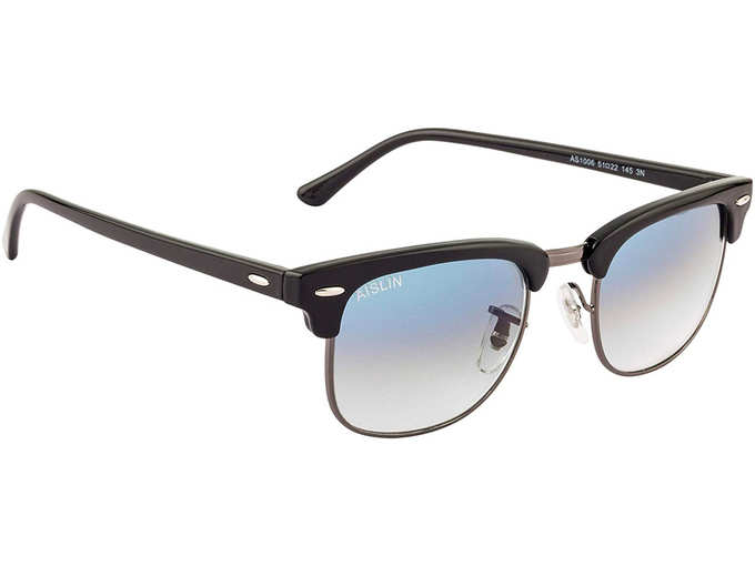 AISLIN® UV Protected Clubmaster Sunglasses For Men Stylish - (Blue-Clear Lens _ Black-Gun Frame _ Medium Size)