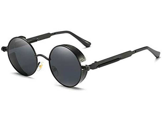 Tony Stark Round Steampunk Sun-Glasses for Men Women Latest Stylish - Designer Brand Polarized-Metal Lenses with Case - UV400 Protection