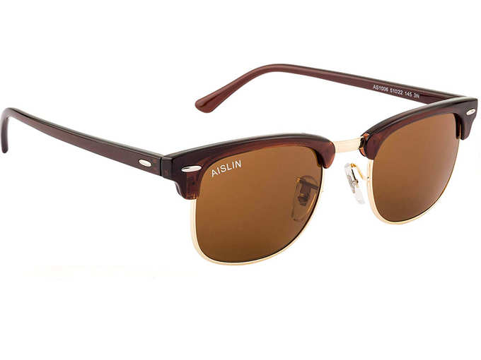 AISLIN® UV Protected Clubmaster Sunglasses For Men Stylish - (Brown Lens _ Brown-Gold Frame _ Medium Size)