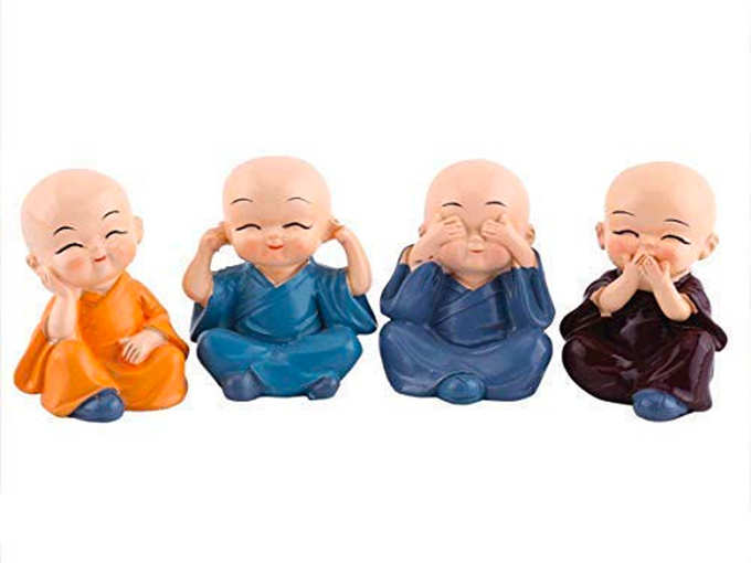 TIED RIBBONS Set of 4 Buddha Monks Statues Figurines Showpiece for Wall Shelf Table Desktop Living Room Decoration Home Office Decor (Multicolor)