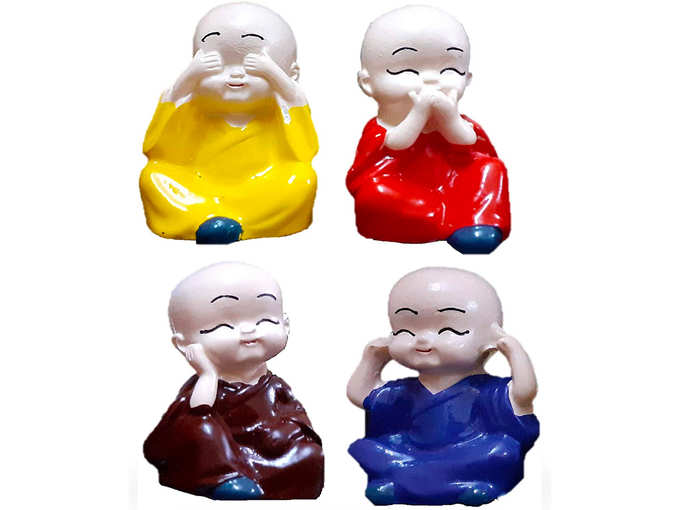 Decoration Homey Colorful 4 Monks Buddha Figurines Showpiece Set (Design 1)