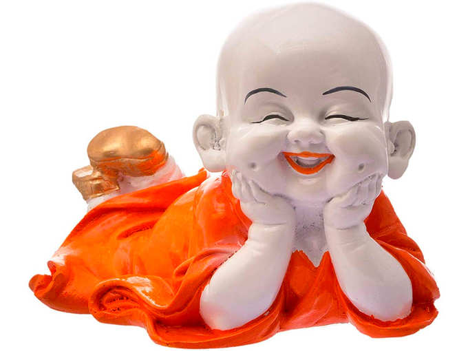 RjKart Polyresin Handcrafted Cute Child Monk Showpiece Laughing Baby Buddha Set of 1