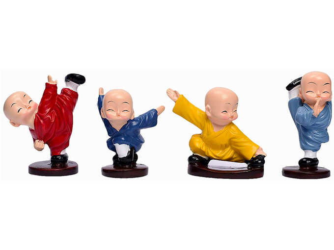 Onthego Set of 4 Miniature kung fu Buddha Monk Figurines Showpiece for Home, Office Decoration(Multi-color)