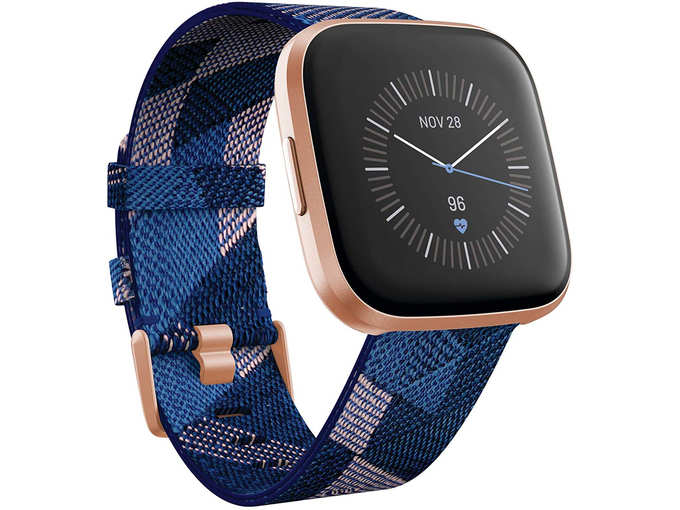 Fitbit FB507RGNV Versa 2 Special Edition Health & Fitness Smartwatch with Heart Rate, Music, Alexa Built-in, Sleep & Swim Tracking, Navy & Pink Woven, One Size (S & L Bands Included) (Navy & Pink