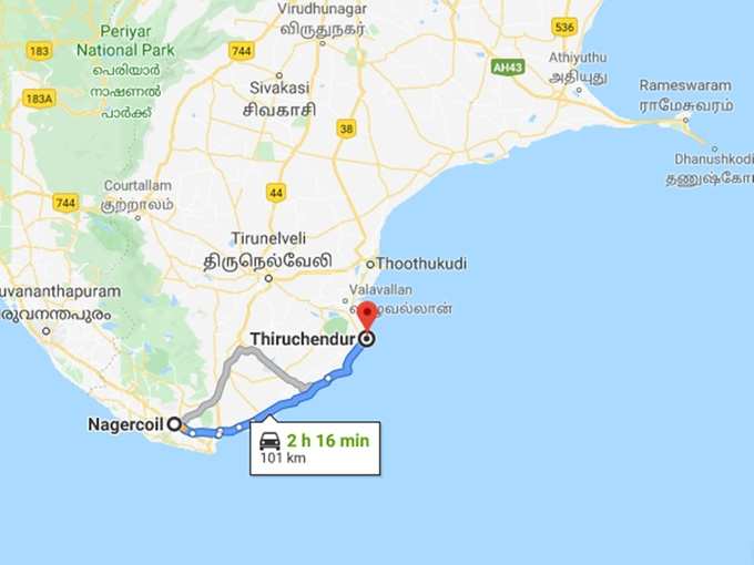 tirunelveli to tiruchendur map