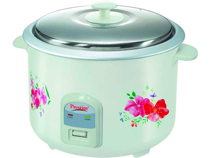 Prestige Delight Electric Rice Cooker PRWO 2.8-2 (1000 Watts) with 2 Aluminium Cooking Pans, Cooks Upto 1.7 kg Rice (Printed Flowers)
