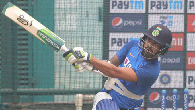 Shikhar Dhawan kookabura bat at nets 2019