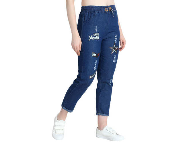 Blue Printed Jeans for Women