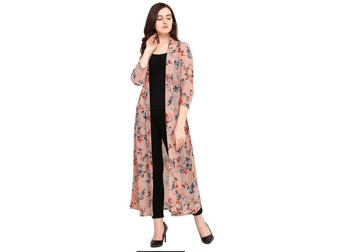 Pink Floral Georgette Long Shrug