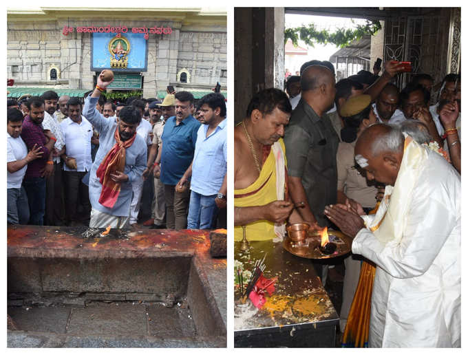 ಡಿಕೆಶಿ ಮತ್ತು ದೇವೇಗೌಡರಿಂದ ಚಾಮುಂಡಿ ತಾಯಿಗೆ ಪೂಜೆ