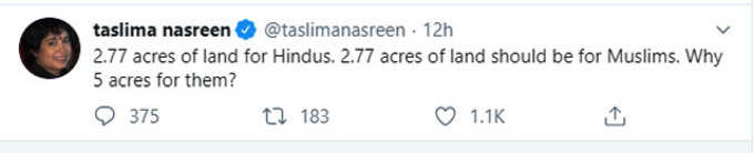 तसलीमा का ट्वीट