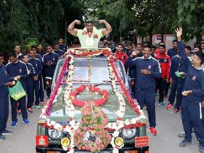 ಬಾಡಿ ಬಿಲ್ಡಿಂಗ್ ಚಿನ್ನ ವಿಜೇತ ವೀರ ಯೋಧನಿಗೆ ಬೆಂಗಳೂರಿನಲ್ಲಿ ಭರ್ಜರಿ ಸ್ವಾಗತ