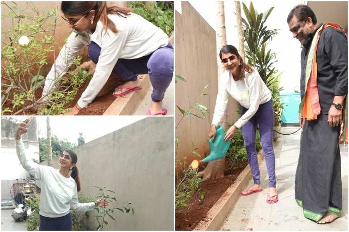 గ్రీన్ ఛాలెంజ్‌లో భాగంగా మొక్కలు నాటుతున్న మంచు లక్ష్మి