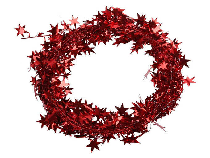 Iron Wire and Star Tinsel Garland Christmas Decoration Length 6 m (Red)