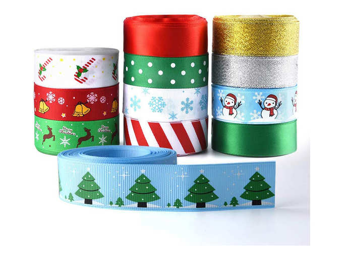 kuuqa 12 Pieces Printed Ribbons for Christmas Decoration,DIY,Gift Wrap,25 mm Wide 60 yd (12x5yd) A Variety of Designs