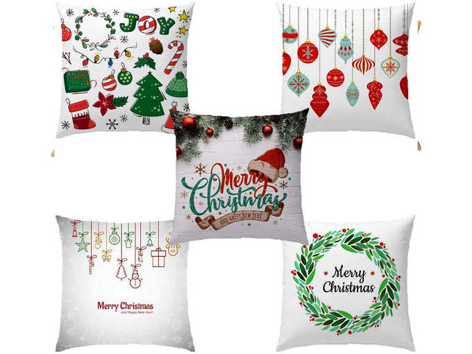 Merry Christmas Printed Micro Jute Designer Decorative Throw Pillow