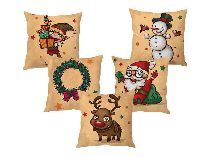 the purple tree Polyester Christmas Cushion Cover (Multicolour, 16x16-inch) - Set of 5 Pieces