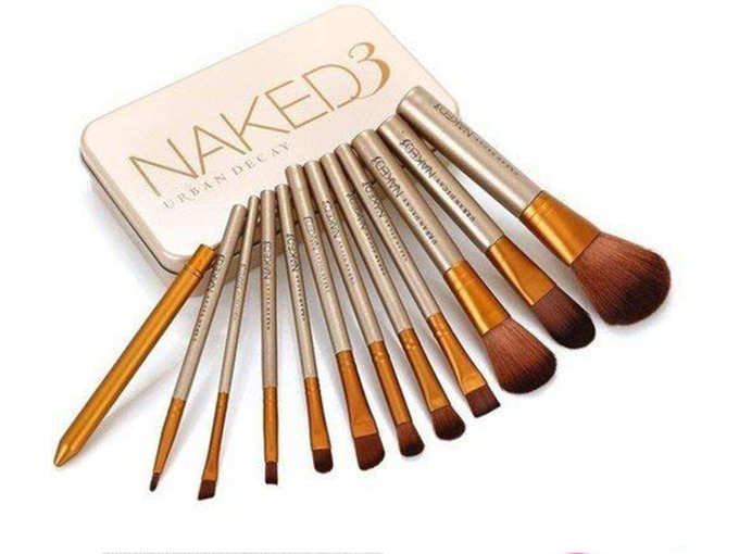 NAKEDPLUS Makeup Brushes Kit with A Silver Storage Box - Set of 12