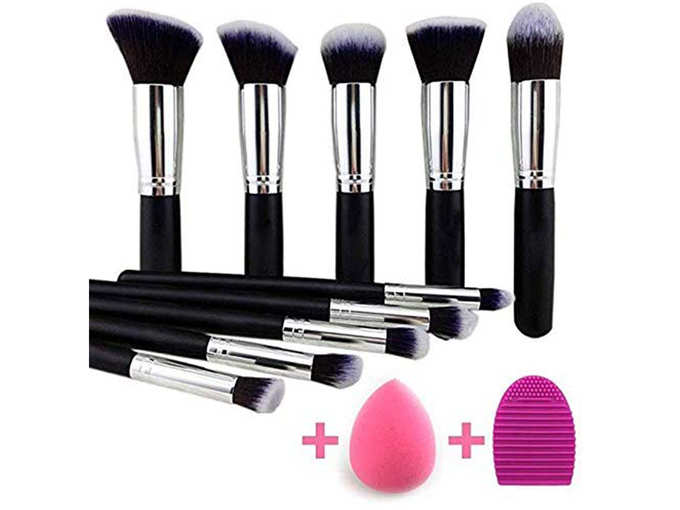 KYLIE Makeup Brushes Set Premium Synthetic Kabuki Foundation Face Powder Blush Eyeshadow Brush Makeup Brush Kit with Blender Sponge and Brush Cleaner