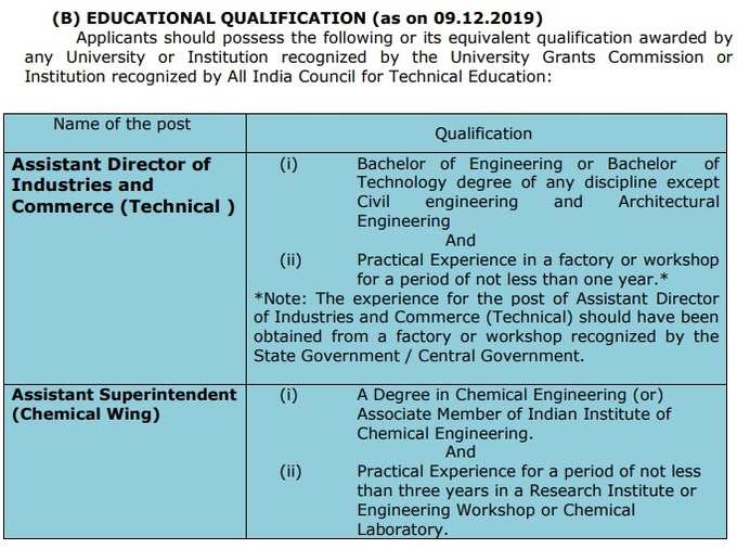 TNPSC Industries Commerce Recruitment: Educational Qualification