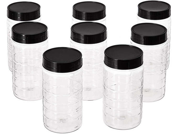 Amazon Brand - Solimo Spice Jar, 200 ml, Set of 8, Black