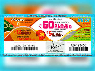 NR 151 Lottery: നിര്‍മല്‍ ലോട്ടറി നറുക്കെടുപ്പ് ഇന്ന് മൂന്ന് മണിയ്‍ക്ക്