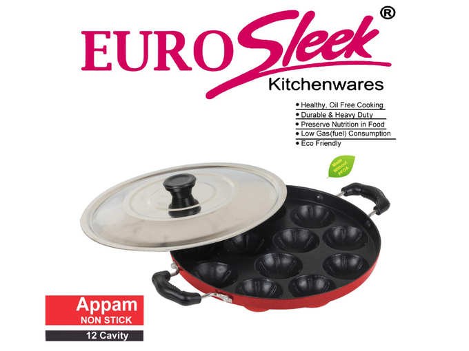 Eco Non-Stick 12 Cavity Appam Patra/Maker with Stainless Steel Lid