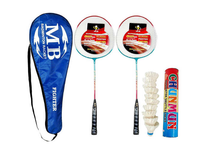 Combo,Set of 2 alimunium Racket with 1 Full Length Strong Cover and 1 Box chunmun White Feather Shuttle Cock