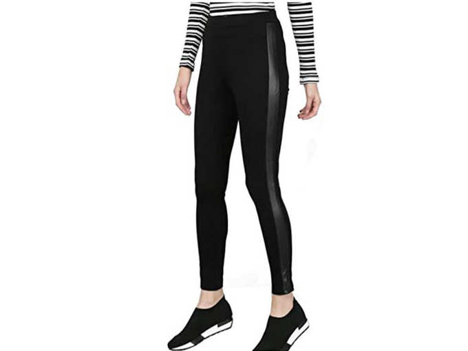 Leather Side Striped Leggings Tights for Women Girls