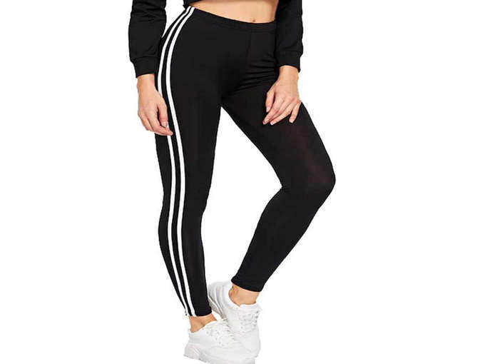 Girls Sporty Double Line Cropped Jegging for Yoga, Gym and Sports